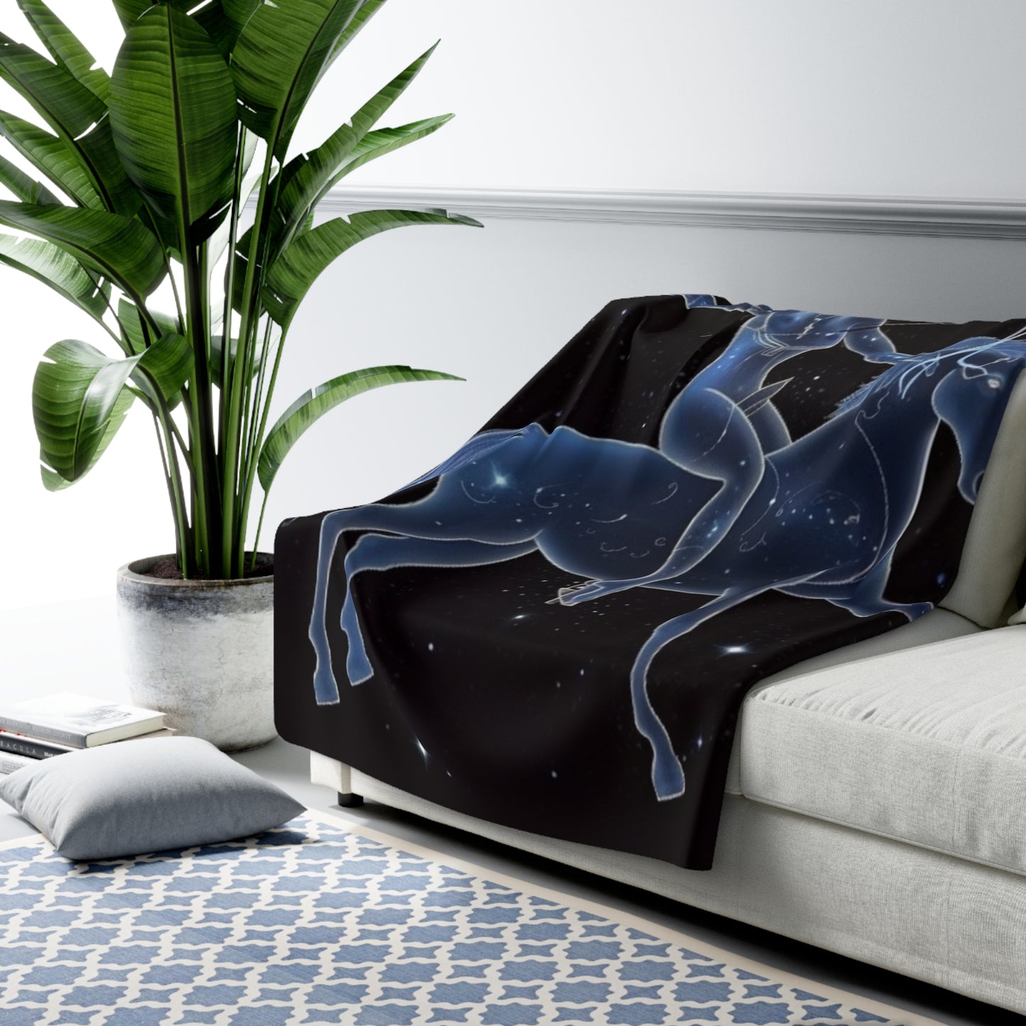 Sagittarius Zodiac in Starlit Universe - Fluorescent Colors - Sherpa Fleece Blanket