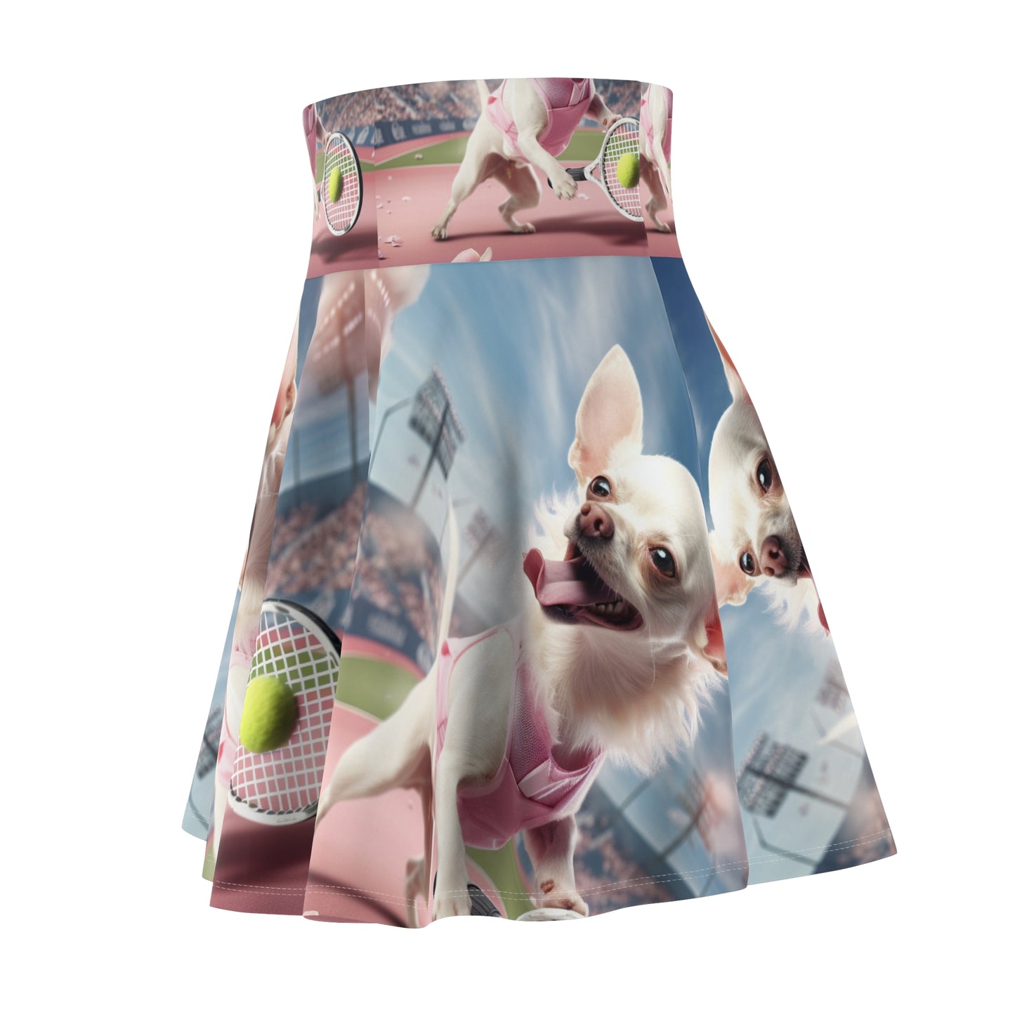 Chihuahua Tennis Ace: Dog Pink Outfit, Court Atheletic Sport Game - Women's Skater Skirt (AOP)