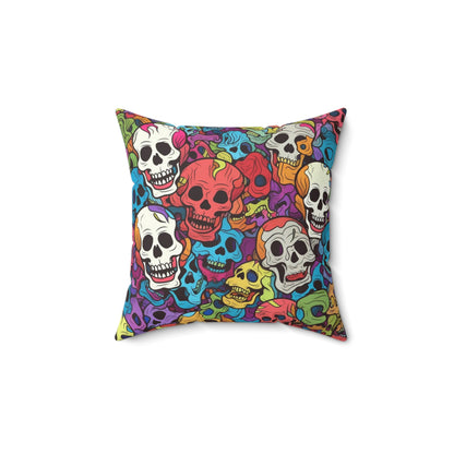 Psychedelic Rainbow Skull Head Pattern, Vibrant Colors - Spun Polyester Square Pillow