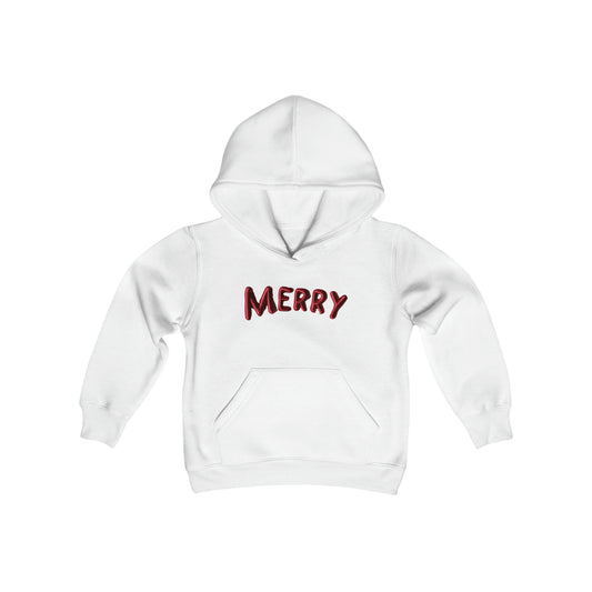 Merry Chenille Patch - Christmas Design - Youth Heavy Blend Hooded Sweatshirt