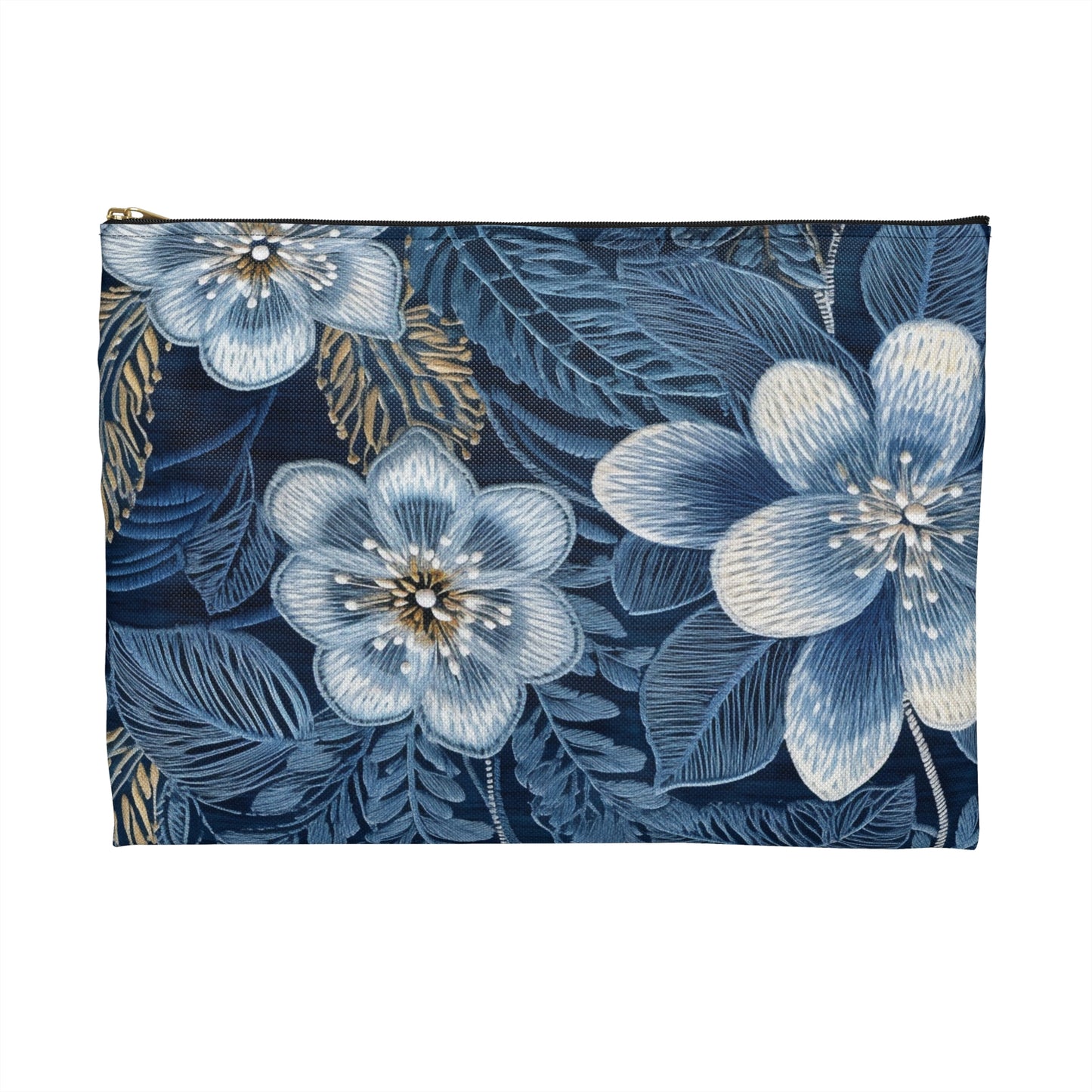 Flower Blossom Embroidery Floral on Denim Style - Accessory Pouch