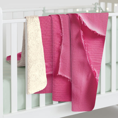 Distressed Neon Pink: Edgy, Ripped Denim-Inspired Doll Fabric - Sherpa Fleece Blanket