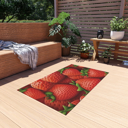 Garden Strawberries- Wild Sweet Gourmet - Farm Growing Ripe Red Fruit -Outdoor Rug