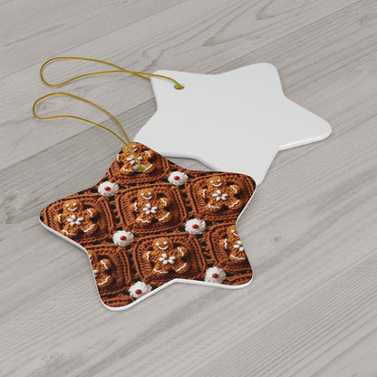 Gingerbread Man Crochet, Classic Christmas Cookie Design, Festive Yuletide Craft. Holiday Decor - Ceramic Ornament, 4 Shapes