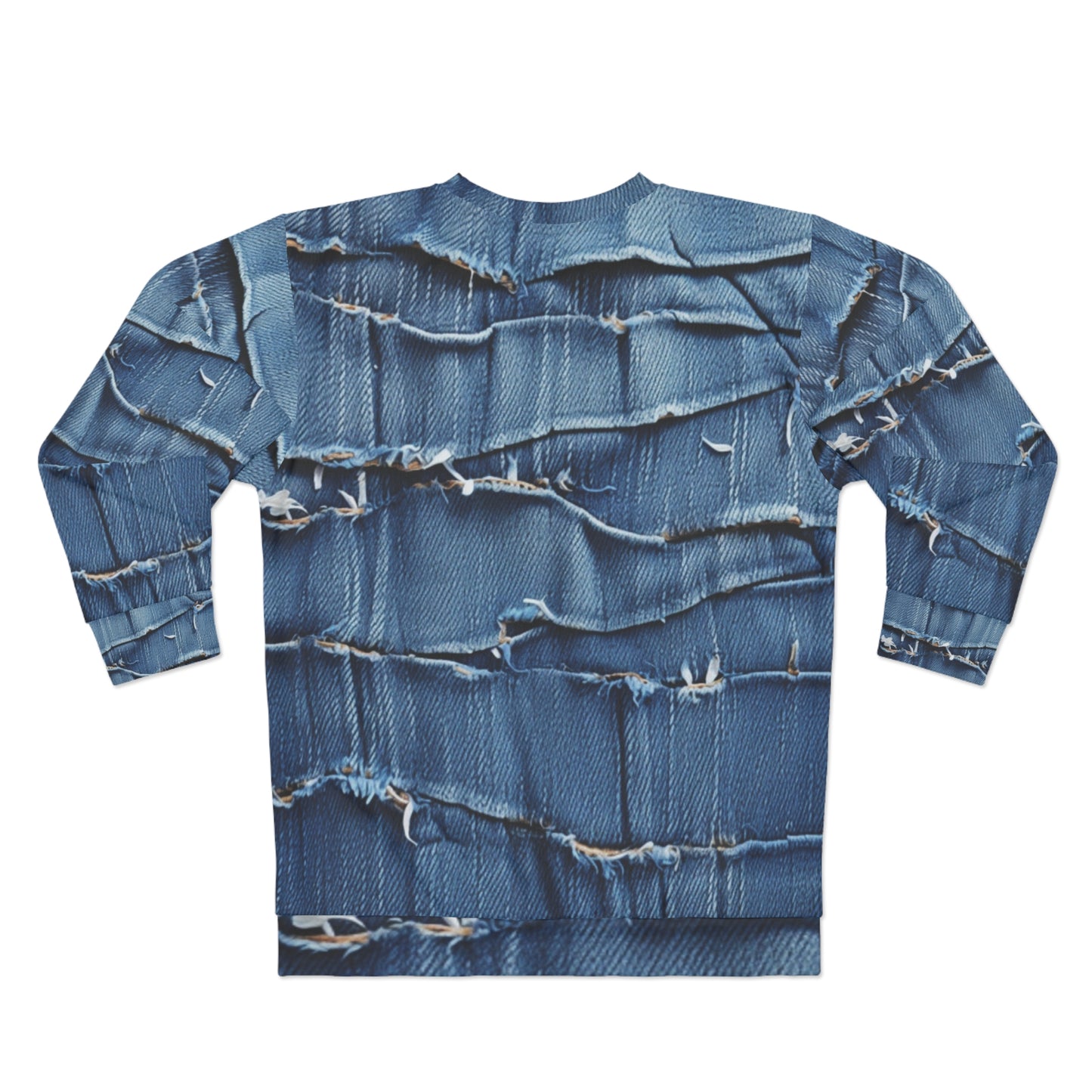 Midnight Blue Distressed Denim: Rugged, Torn & Stylish Design - Unisex Sweatshirt (AOP)