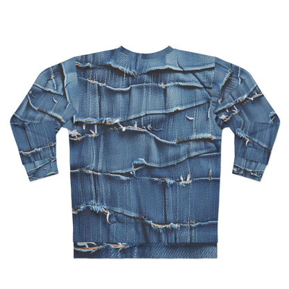 Midnight Blue Distressed Denim: Rugged, Torn & Stylish Design - Unisex Sweatshirt (AOP)