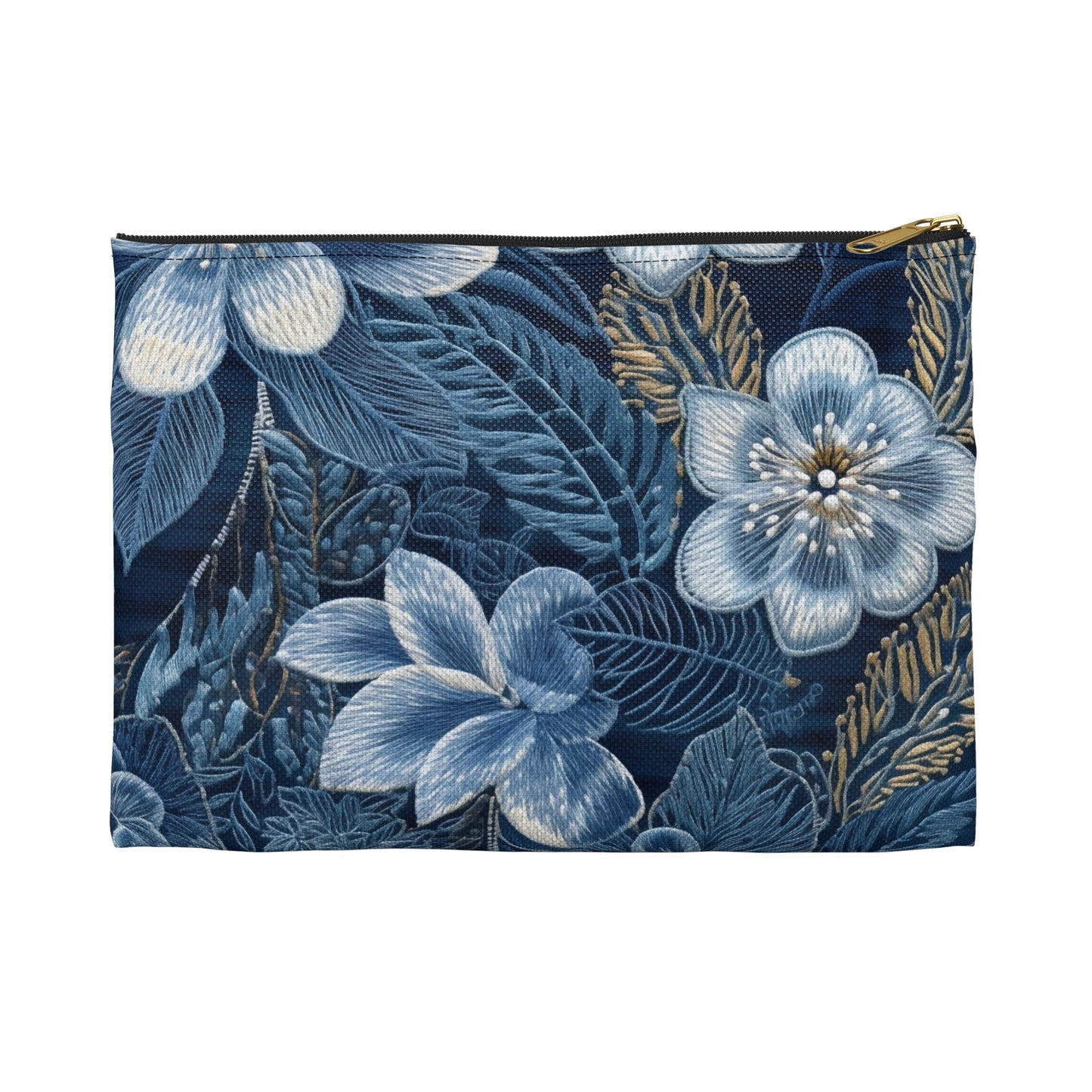 Flower Blossom Embroidery Floral on Denim Style - Accessory Pouch