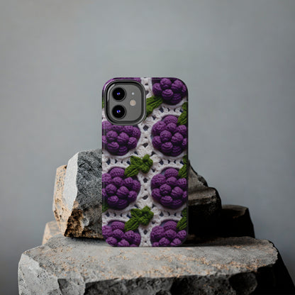 Crochet Grapes Pattern - Granny Square Design - Fresh Fruit Pick - Orchard Purple Snack Food - Tough Phone Cases