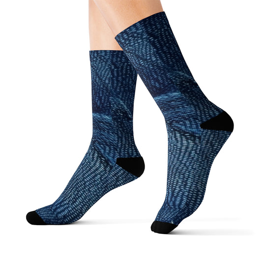 Dark Blue: Distressed Denim-Inspired Fabric Design - Sublimation Socks