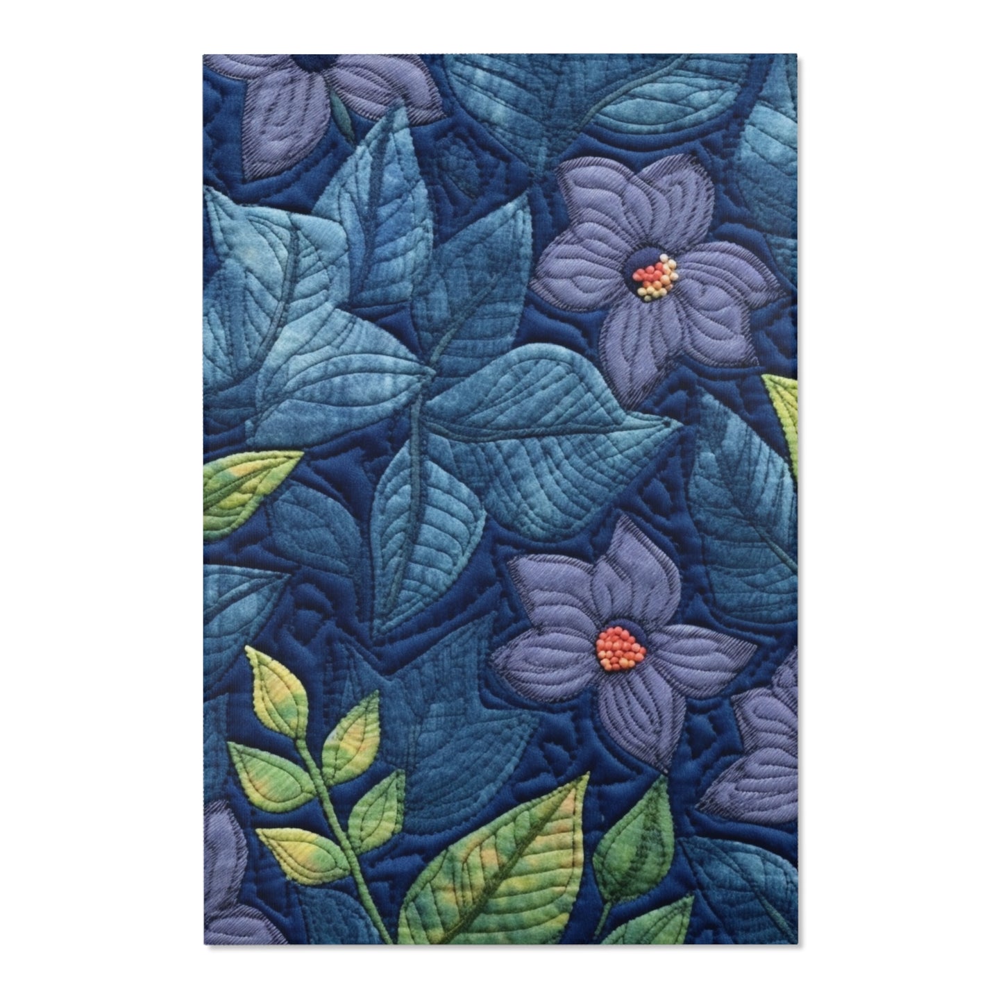 Floral Embroidery Blue: Denim-Inspired, Artisan-Crafted Flower Design - Area Rugs