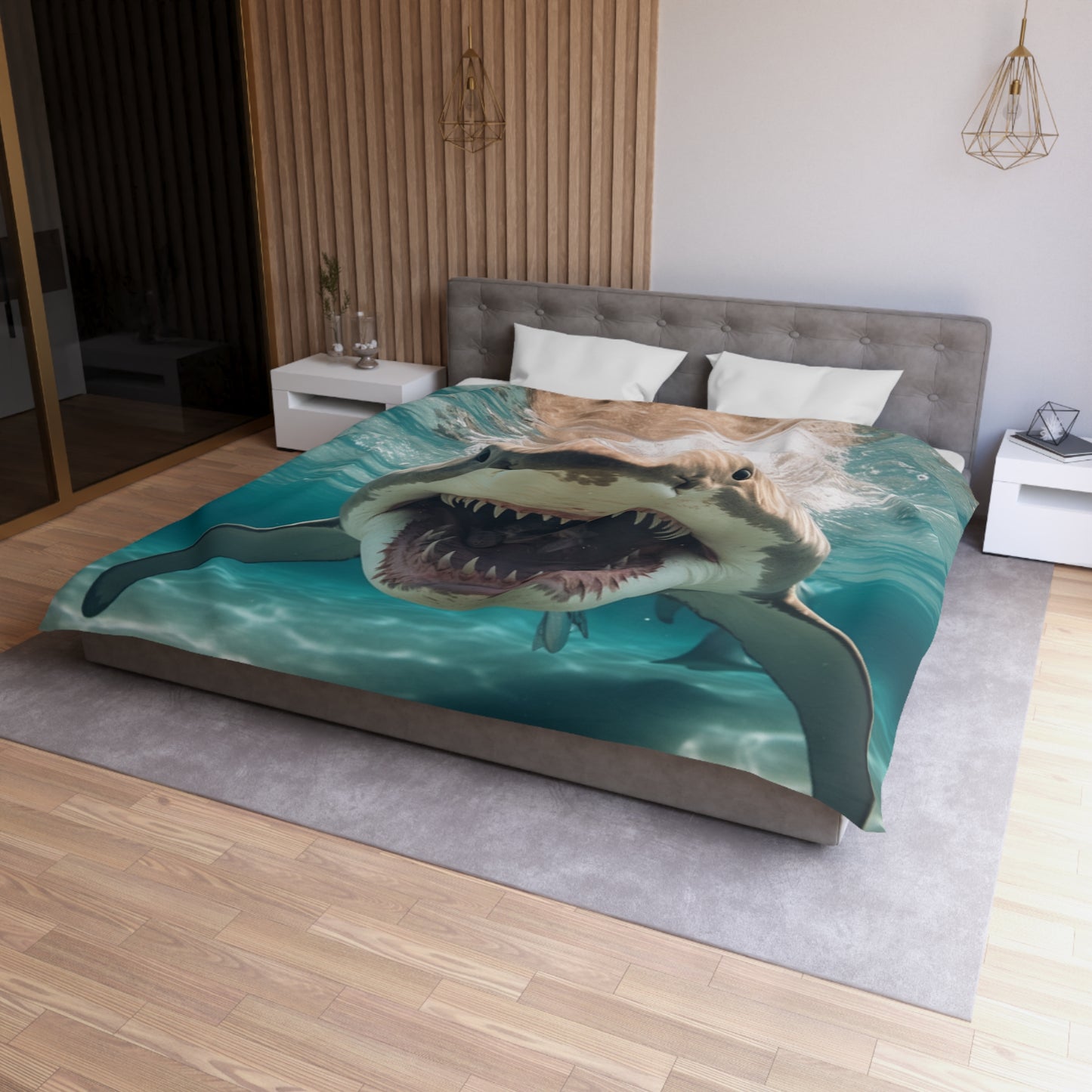 Bull Shark: River Monster Menace - Realistic Dark Water Predator - Microfiber Duvet Cover