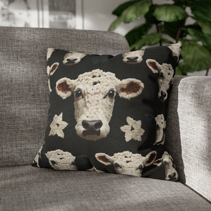 Crochet Cow Pattern Farm Animal Fabric Style - Spun Polyester Square Pillow Case