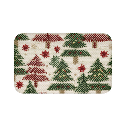 Embroidered Christmas Winter, Festive Holiday Stitching, Classic Seasonal Design - Bath Mat