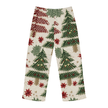 Embroidered Christmas Winter, Festive Holiday Stitching, Classic Seasonal Design - Men's Pajama Pants (AOP)