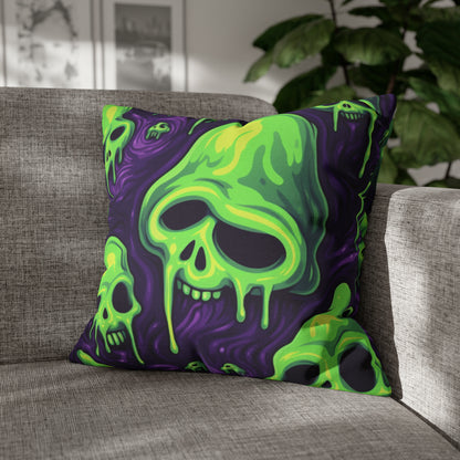 Halloween Slime Skull Green Skeletons Scary Horror Pattern - Spun Polyester Square Pillow Case