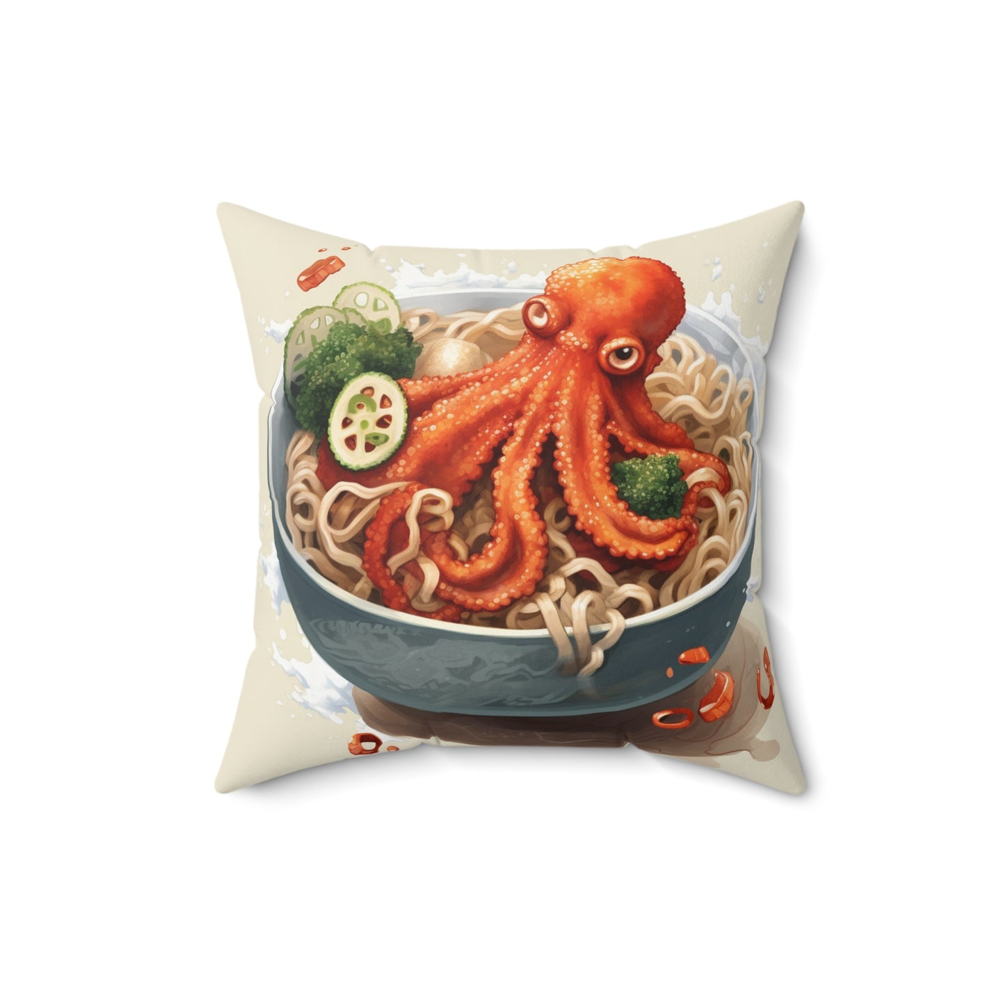 Ramen Octopus Bowl Anime Estilo tradicional japonés - Almohada cuadrada de poliéster hilado 