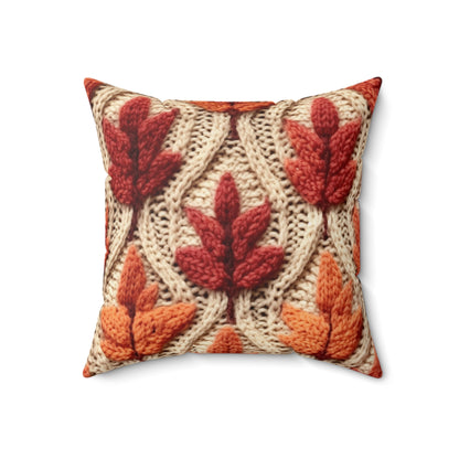 Crochet Fall Leaves: Harvest Rustic Design - Golden Browns -Woodland Maple Magic - Spun Polyester Square Pillow