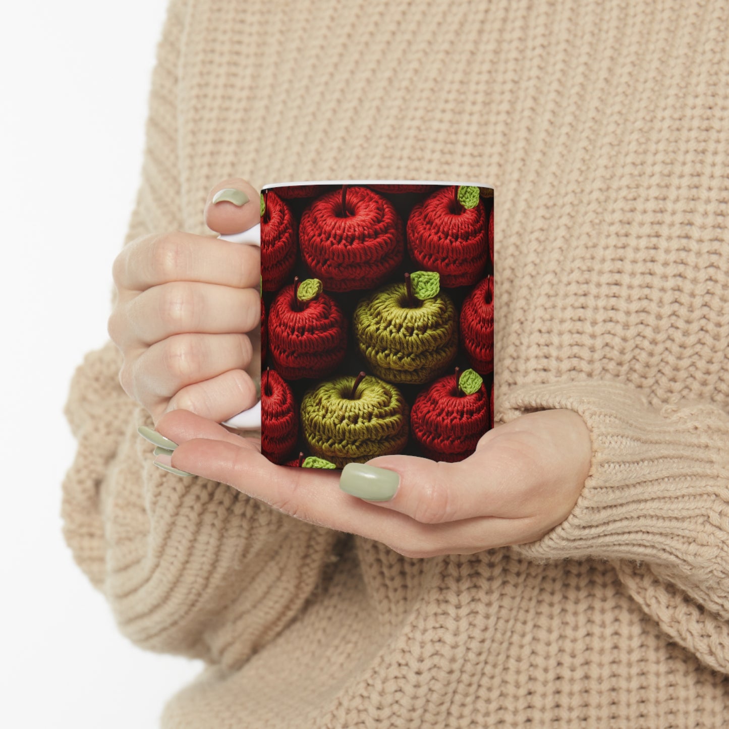 Crochet Apple Amigurumi - Big American Red Apples - Healthy Fruit Snack Design - Ceramic Mug 11oz