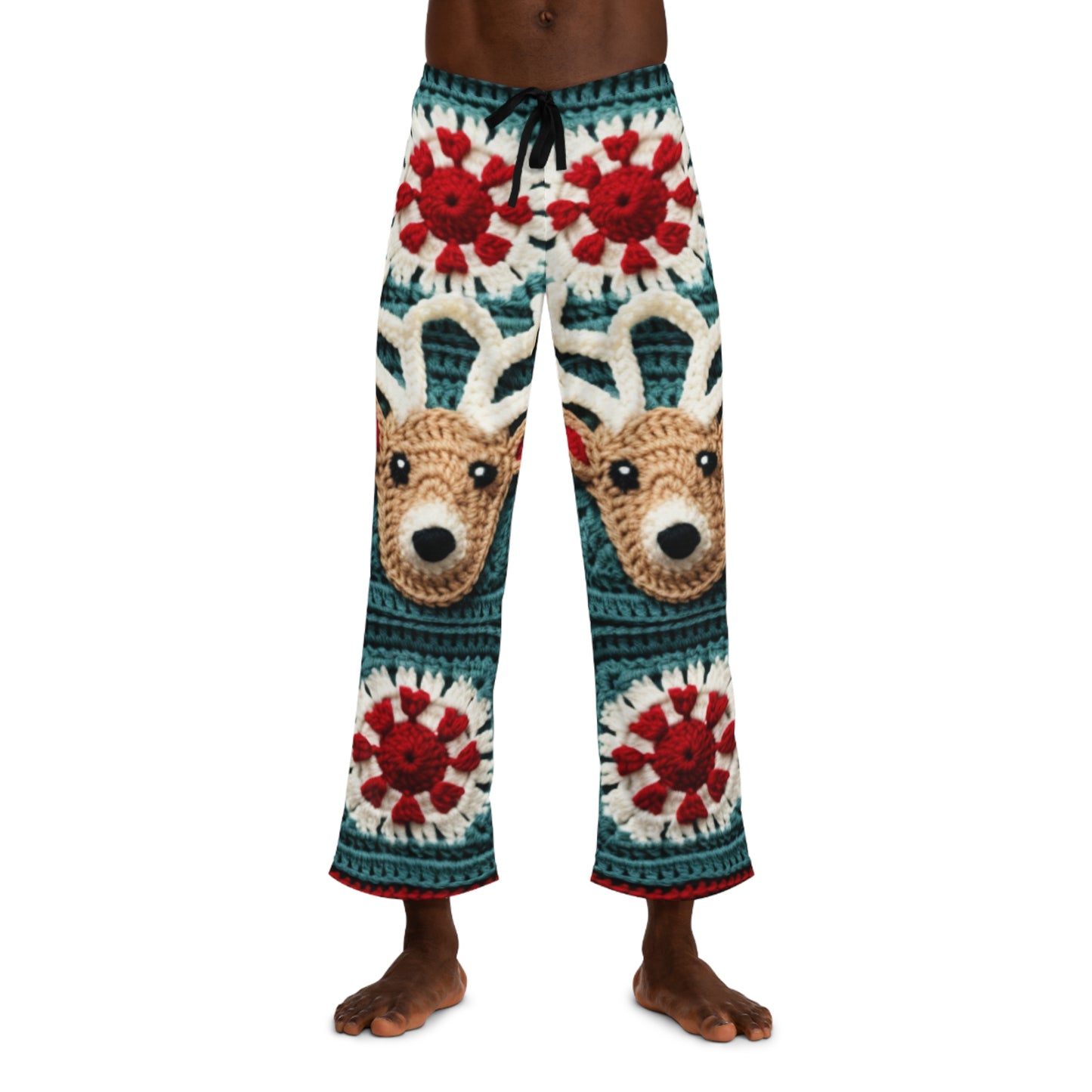 Ganchillo de reno navideño, diseño del país de las maravillas invernal, motivo de ciervo festivo. Abraza el espíritu navideño: pantalones de pijama para hombre (AOP) 