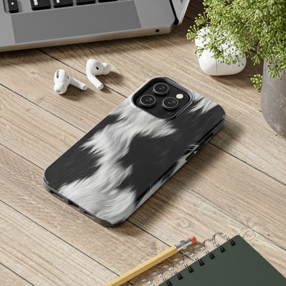 Cowhide on Hair Leather - Black and White - Designer Style - Tough Phone Cases