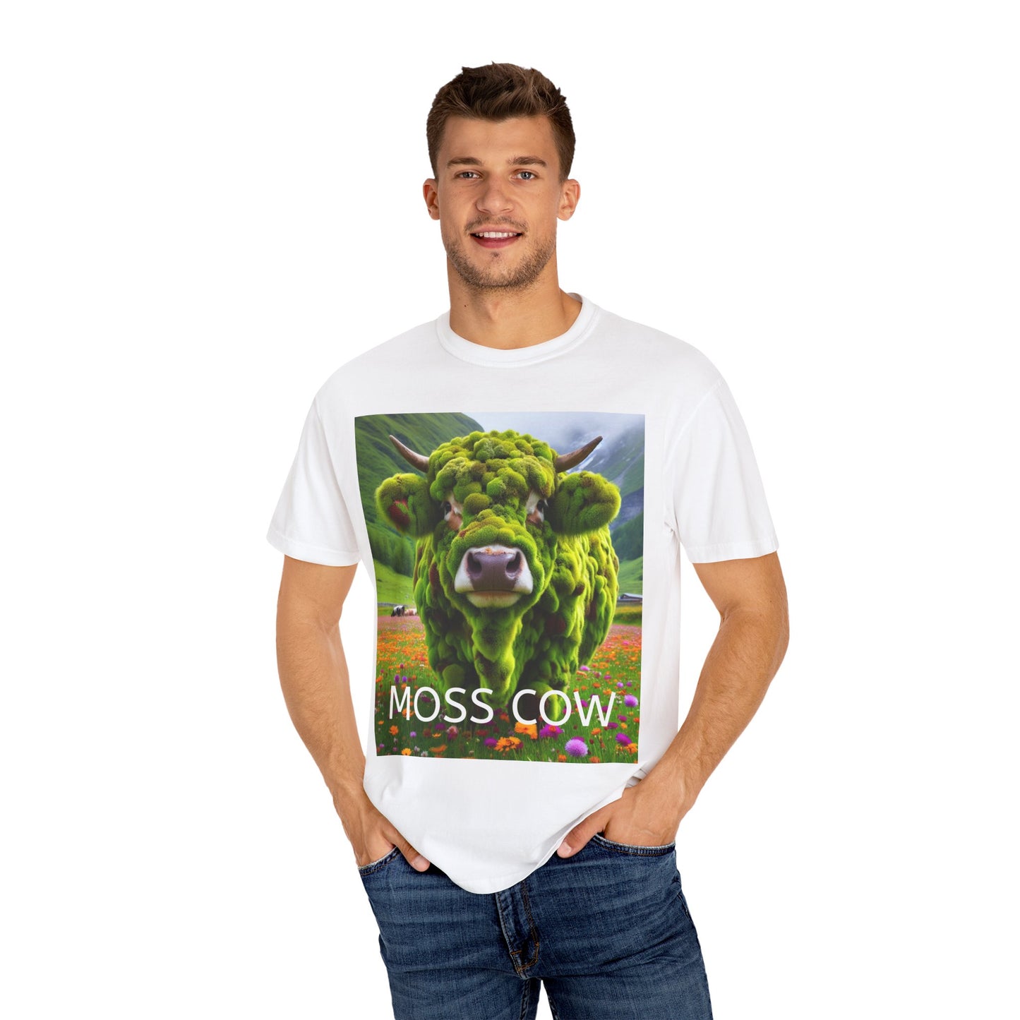 Moss Cow, Travel Gift, Unisex Garment-Dyed T-shirt