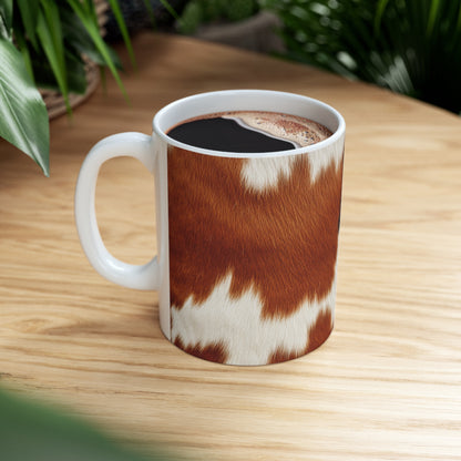 Hair Cowhide Leather Natural Design Tough Durable Rugged Style - Ceramic Mug 11oz