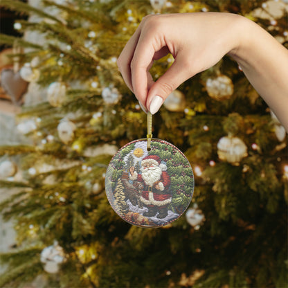 Santa Claus Pines Crochet, Festive Forest, Christmas Tree & Claus, Yuletide Landscape - Glass Ornament Bundles