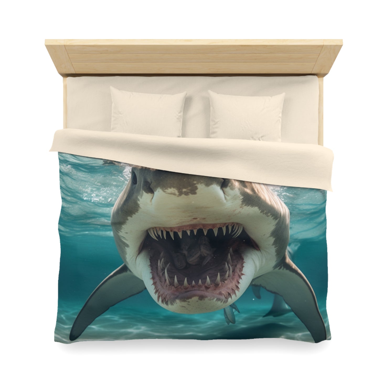 Bull Shark: River Monster Menace - Realistic Dark Water Predator - Microfiber Duvet Cover