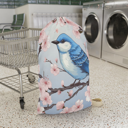 Cherry Blossom Tree Blue Bird Laundry Bag