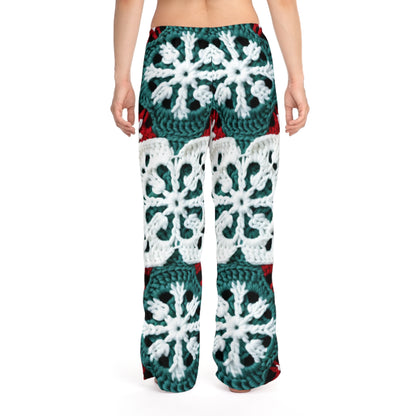 Christmas Snowflake Crochet, Festive Yuletide, Winter Wonderland Craft, Ice Crystal, Holiday Decor, Seasonal Adornments - Women's Pajama Pants (AOP)