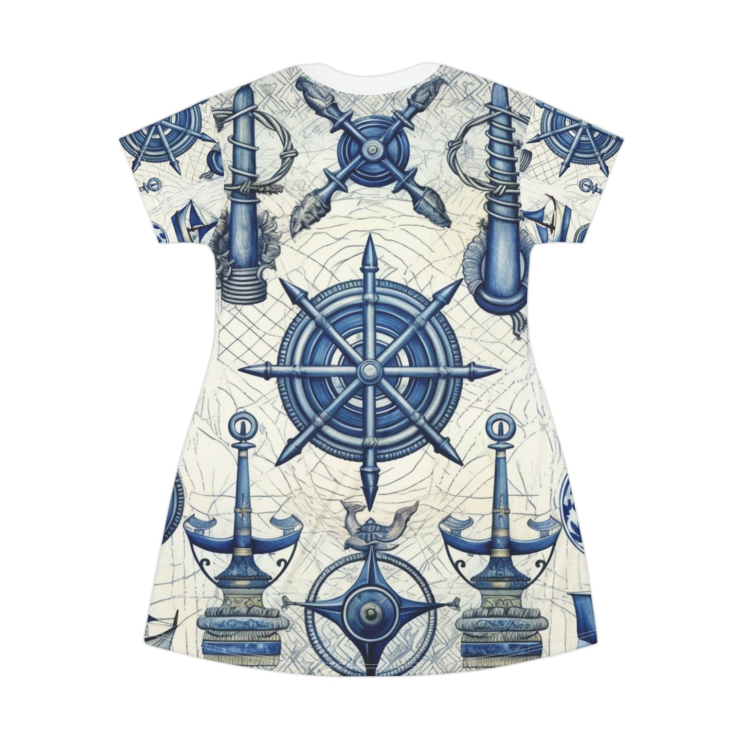 Nautical Theme Art - Anchors, Ropes, Compass T-Shirt Dress (AOP)