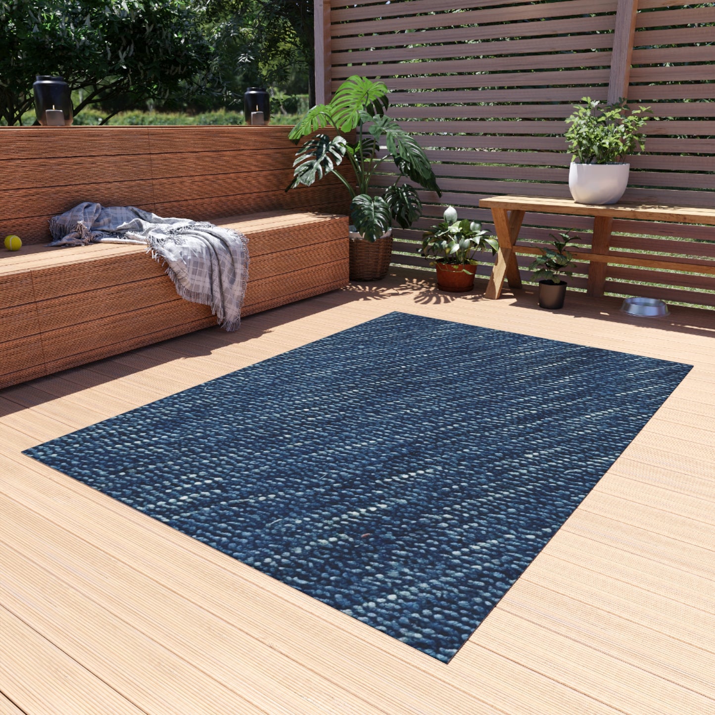 Denim-Inspired Design - Distinct Textured Fabric Pattern - Outdoor Rug