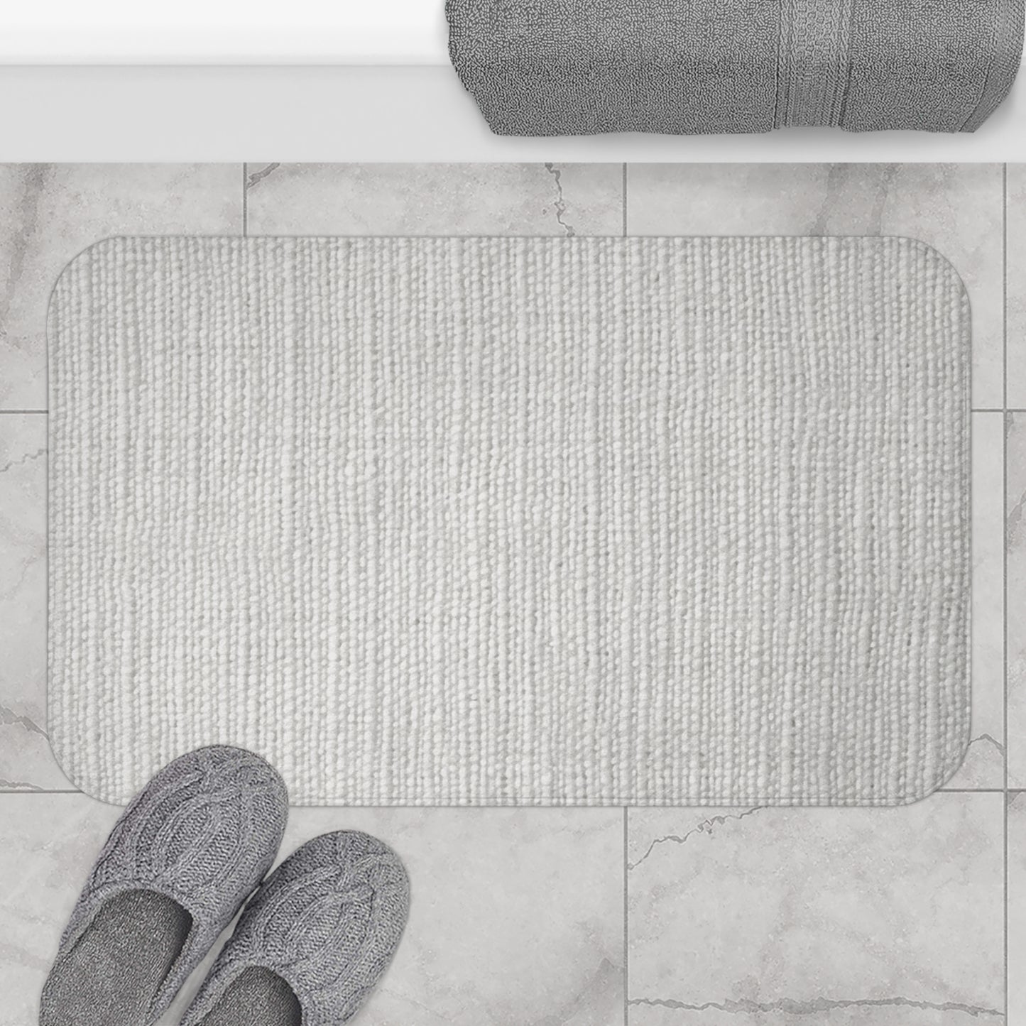 Chic White Denim-Style Fabric, Luxurious & Stylish Material - Bath Mat