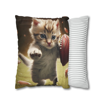 Football Kitty Fantasy: Feline Cat American Sport Quarterback - Spun Polyester Square Pillow Case