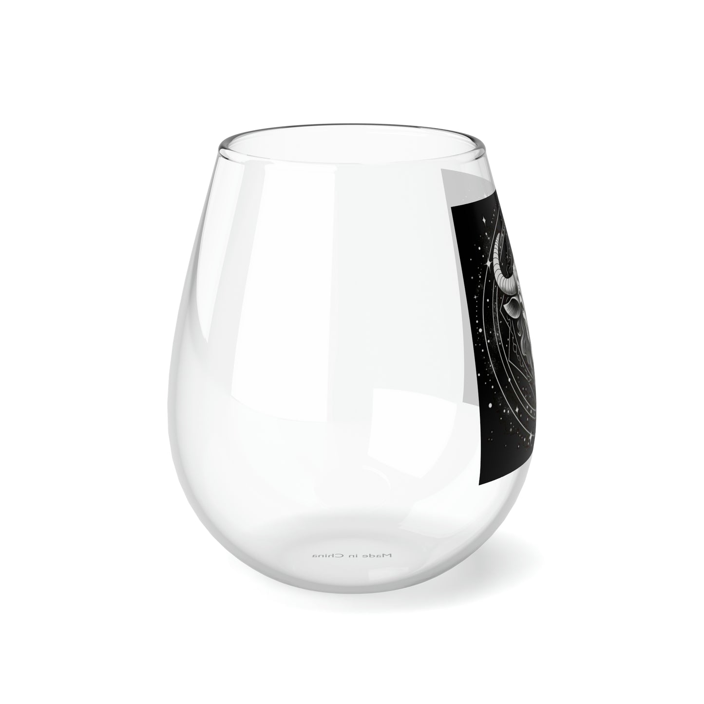 Taurus Zodiac - Stemless Wine Glass, 11.75oz - Restaurant-Grade Clear Glass - Unique Black & White Design