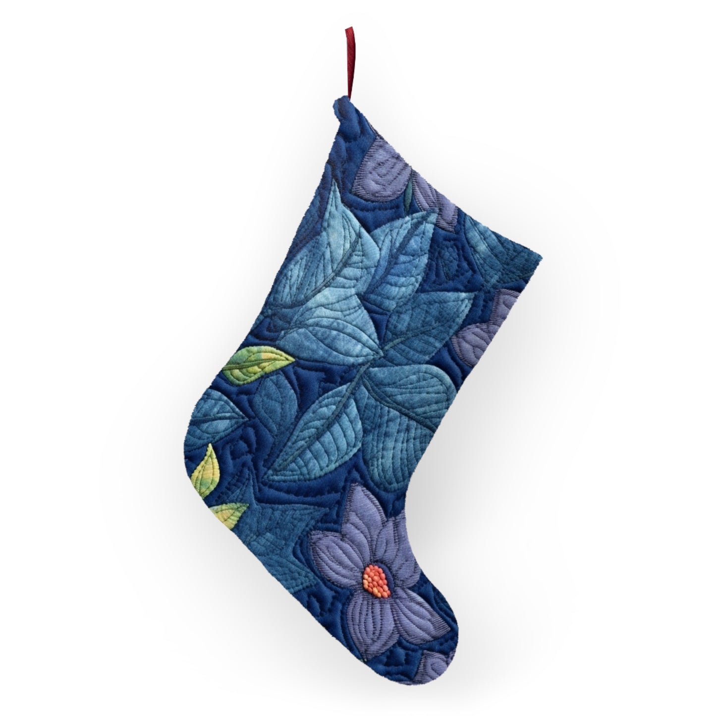 Floral Embroidery Blue: Denim-Inspired, Artisan-Crafted Flower Design - Christmas Stockings