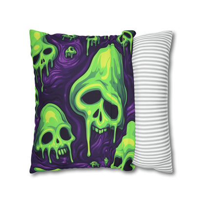 Halloween Slime Skull Green Skeletons Scary Horror Pattern - Spun Polyester Square Pillow Case