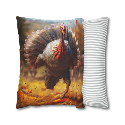 Thanksgiving Trot Turkey Run Athlete Sprint Racer Holiday Feast Dinner - Spun Polyester Square Pillow Case