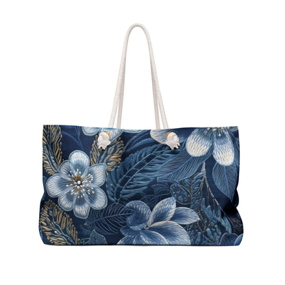 Flower Blossom Embroidery Floral on Denim Style - Weekender Bag