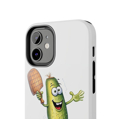 Pickle Player Action: Cartoon Swinging Pickleball Paddle - Sporty Charm - Tough Phone Cases