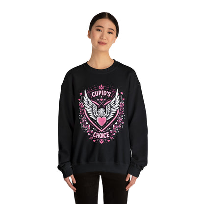 Cupids Choice Crest with Heart and Wings - Love and Romance Valentine Themed - Unisex Heavy Blend™ Crewneck Sweatshirt