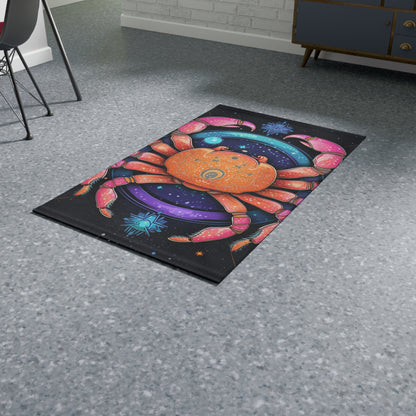 Rainbow Celestial Crab - Vibrant Cancer Zodiac Sign Art - Dobby Rug