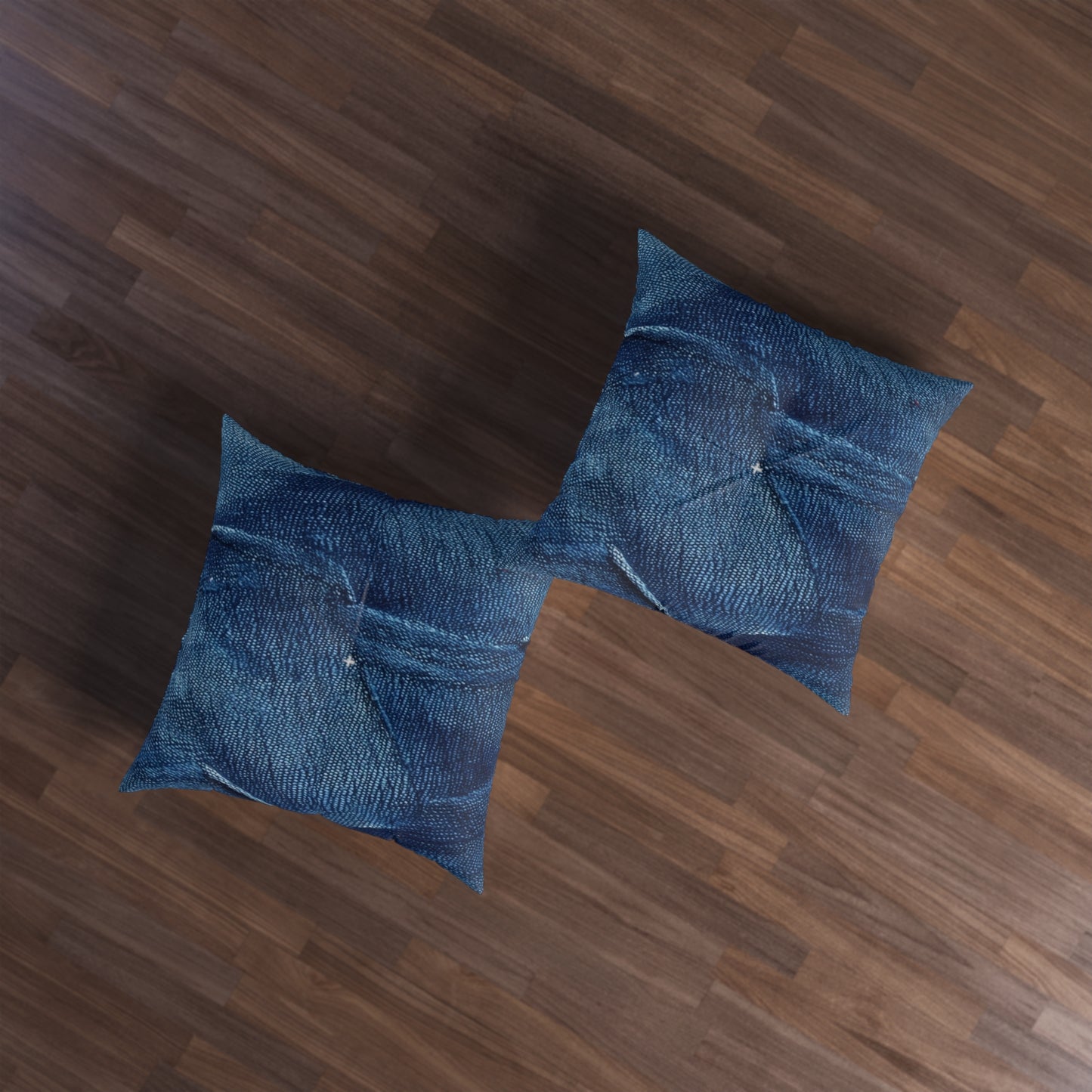 Dark Blue: Distressed Denim-Inspired Fabric Design - Tufted Floor Pillow, Square