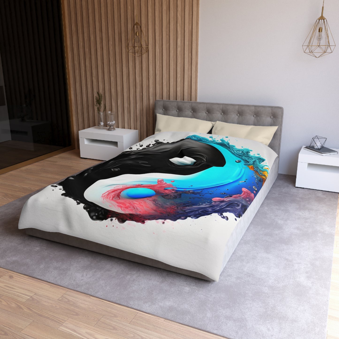 Yin Yang Symbol, Colorful Paint Style - Artistic Decor - Microfiber Duvet Cover