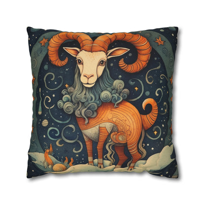 Diseño humorístico del estilo del libro infantil del zodiaco de Capricornio - Funda de almohada cuadrada de poliéster hilado 