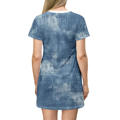 Faded Blue Washed-Out: Denim-Inspired, Style Fabric - T-Shirt Dress (AOP)