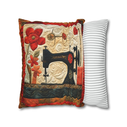 Sewing Machine Quilt: A Crafted Design Homage to Stitching - Spun Polyester Square Pillow Case