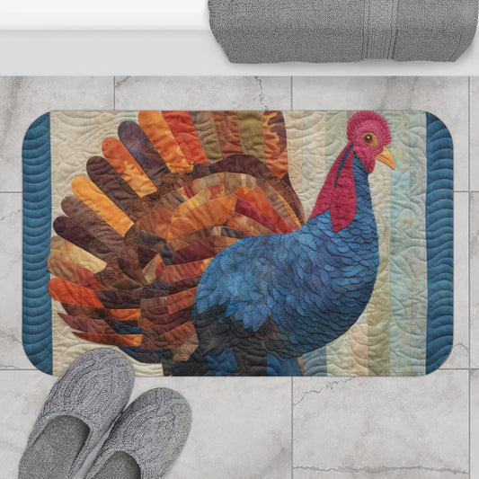 Colcha de cosecha de Acción de Gracias: diseño festivo de pavo para la temporada navideña - Alfombra de baño