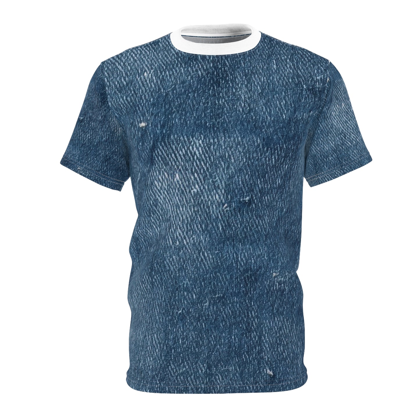 Dark Blue: Distressed Denim-Inspired Fabric Design - Unisex Cut & Sew Tee (AOP)