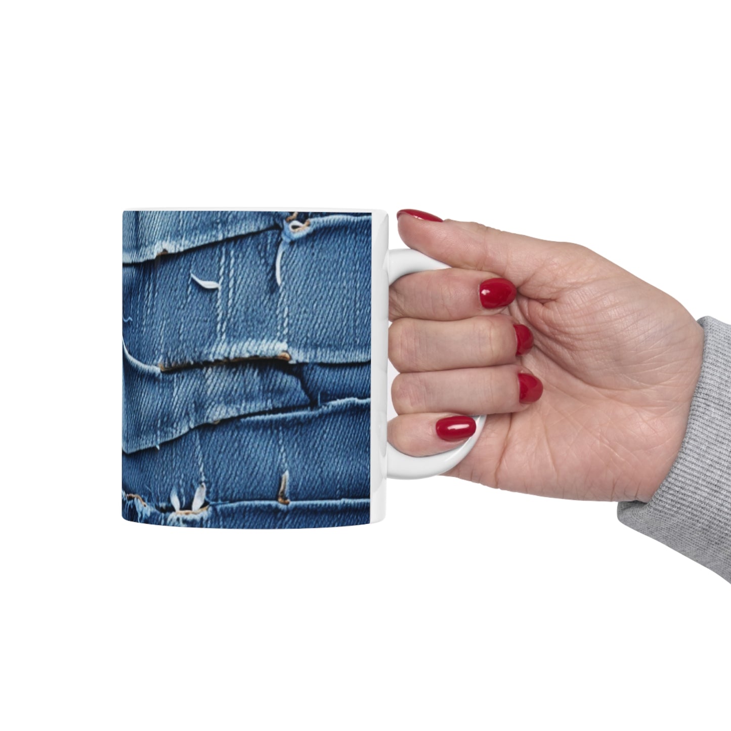 Denim desgastado azul medianoche: diseño resistente, rasgado y elegante - Taza de cerámica de 11 oz 